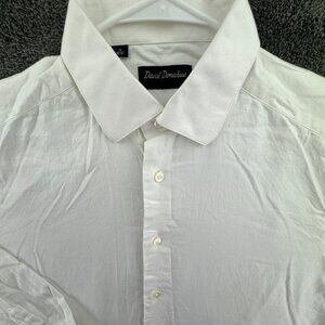 David Donahue Long Sleeve Button Up Shirt Menโs Cotton Size 16 36/37 White Adult